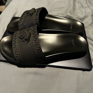 Versace Black Sandals with Embossed Strap